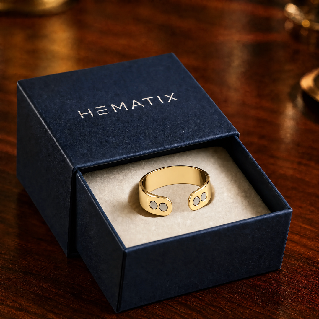 Hematix gold ring in its gift box