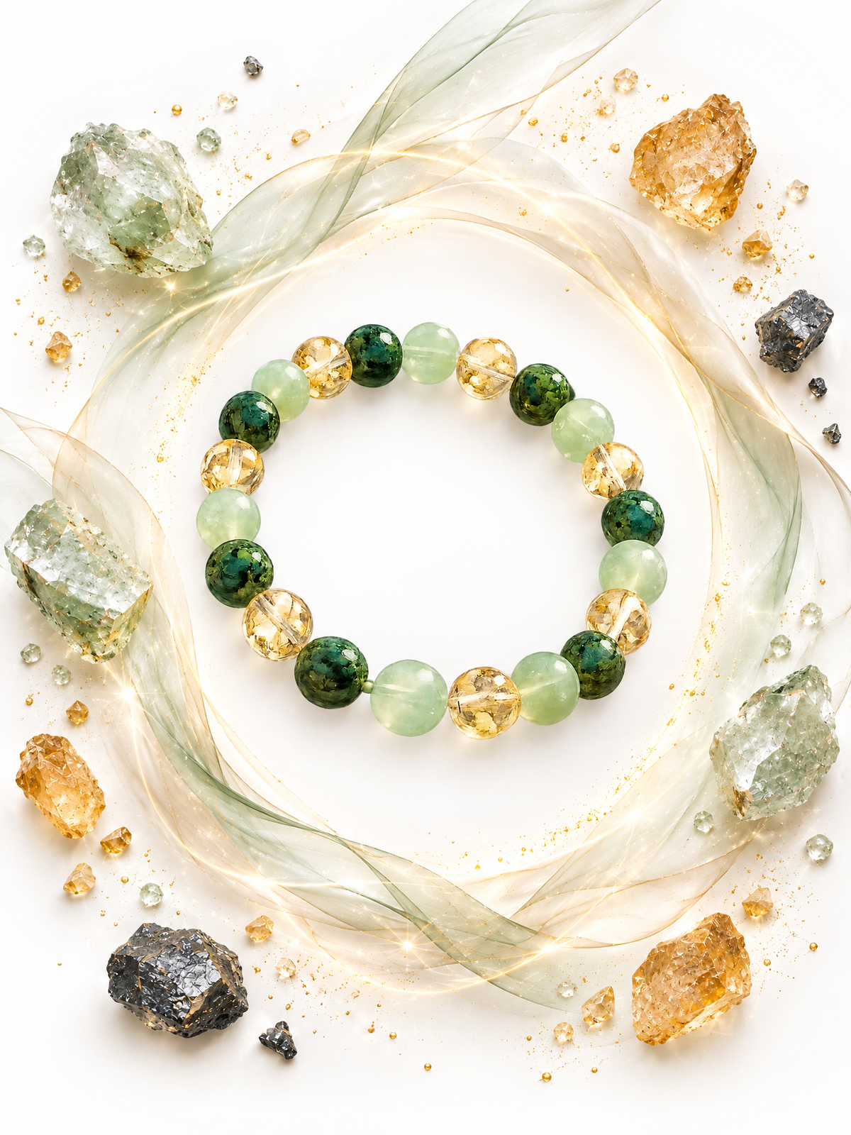 HEMATIX Abundance Bracelet — citrine, green aventurine and African turquoise on ivory silk