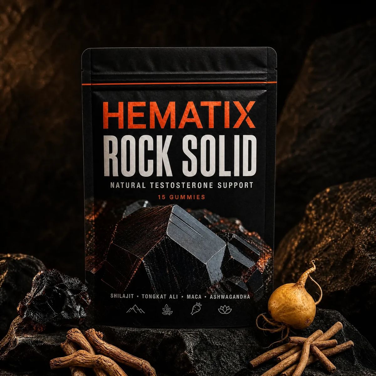 HEMATIX ROCK HARD pouch on black rock