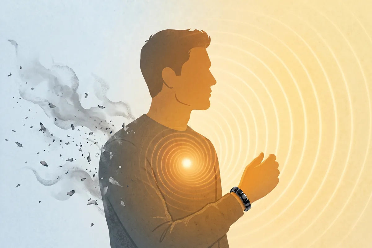 Ilustración de un hombre con cenizas y una brasa encendida en el pecho